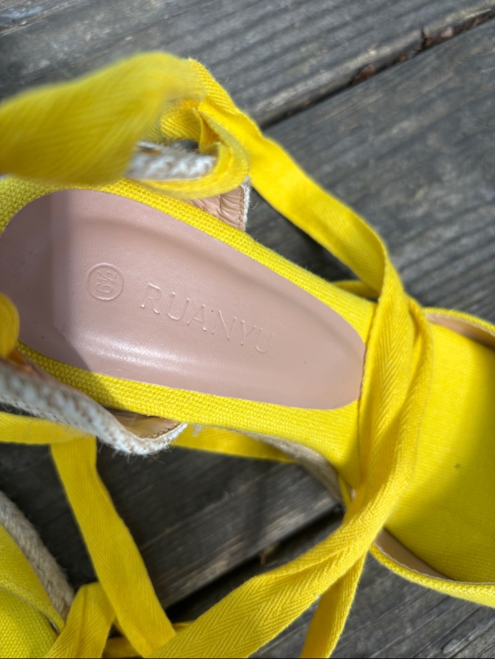 Yellow and Beige Espadrille Wedge Tie Sandals - Women - Picture 6 of 6